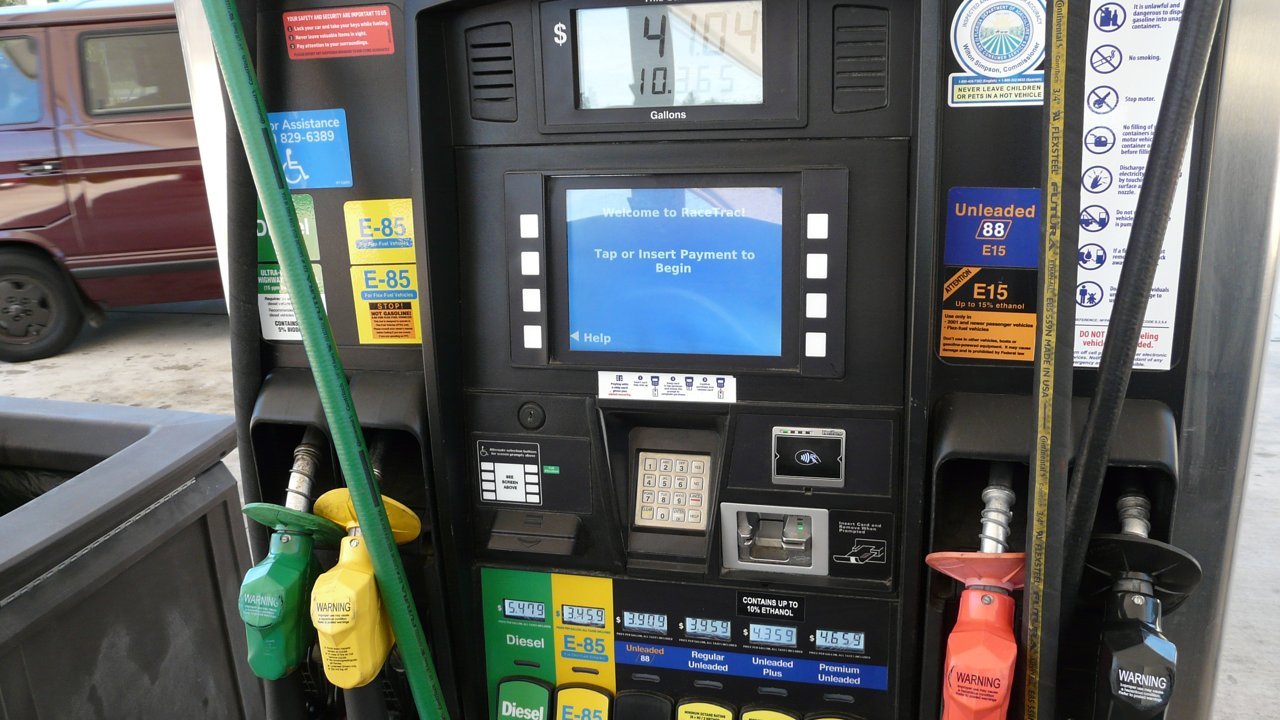 Stand-in, not a photo of this event: an April 2026 file photo of a fuel pump at a RaceTrac station in Bradford County, Florida, with a green diesel nozzle and posted fuel prices